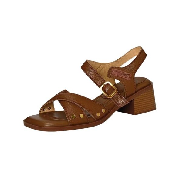 Summer new retro French thick-heeled sandals, women's exposed toe soft leather m - Picture 5 of 8